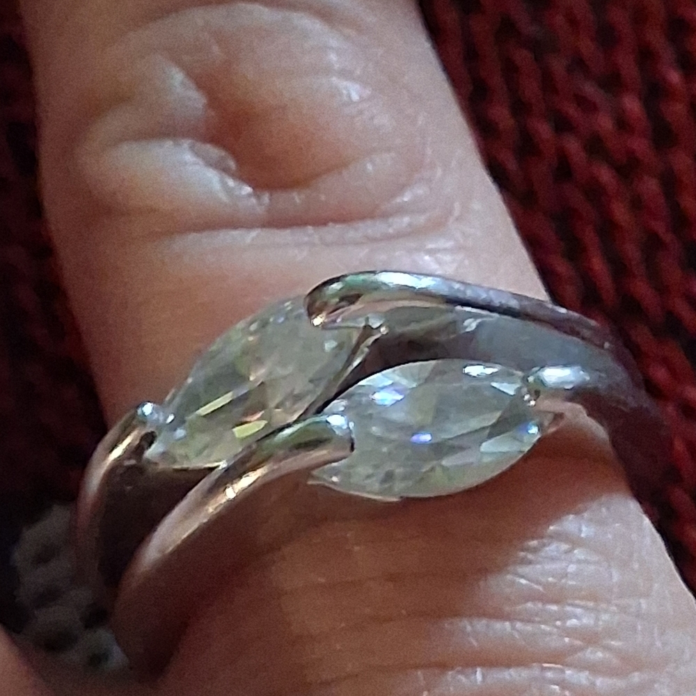 Lia Sophia Silver Ring Sz 7 with Clear Gemstones Stacked
